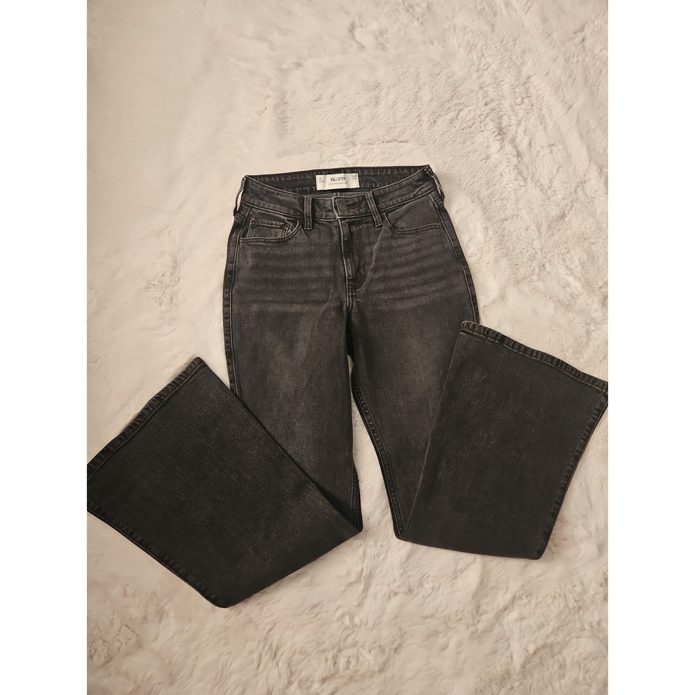 NWT Hollister Curvy High Rise Flare Jeans Washed Black Gray Size 4S W27 Short